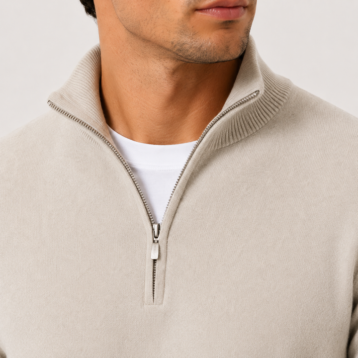 Men's Knit Quarter-Zip Sweater with Mock Neck
