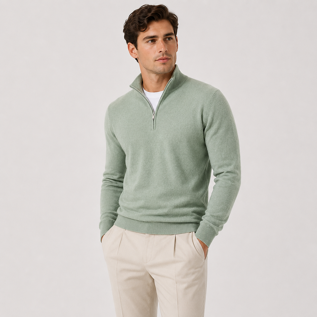 Men's Knit Quarter-Zip Sweater with Mock Neck