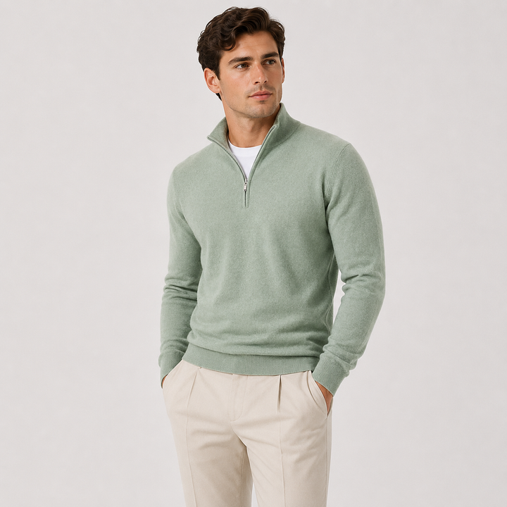 Men's Knit Quarter-Zip Sweater with Mock Neck