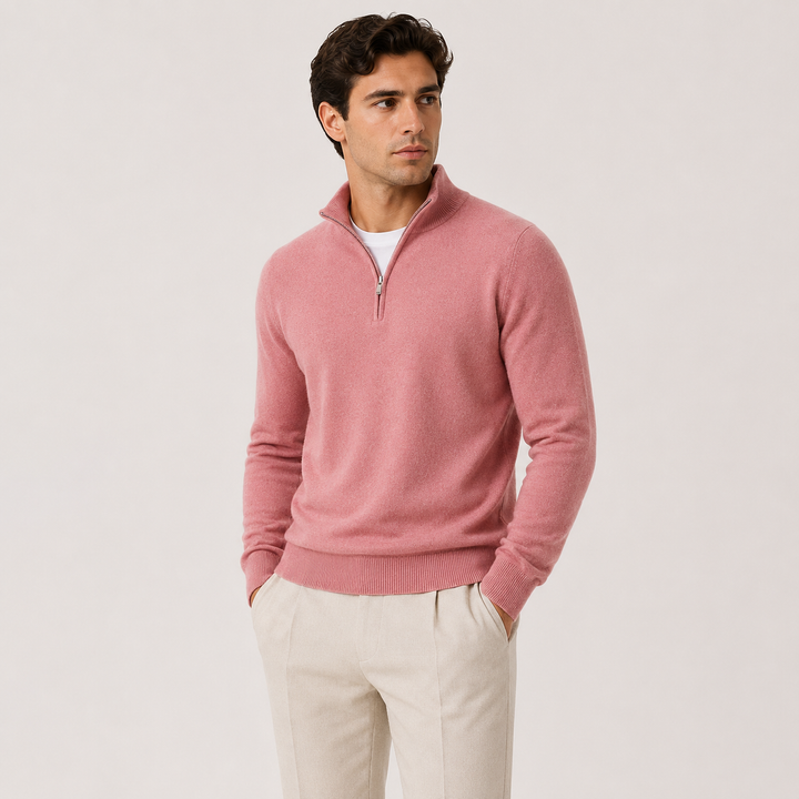 Men's Knit Quarter-Zip Sweater with Mock Neck