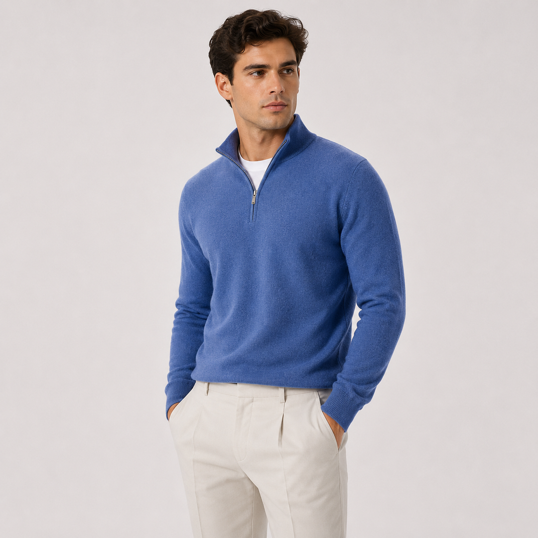Men's Knit Quarter-Zip Sweater with Mock Neck