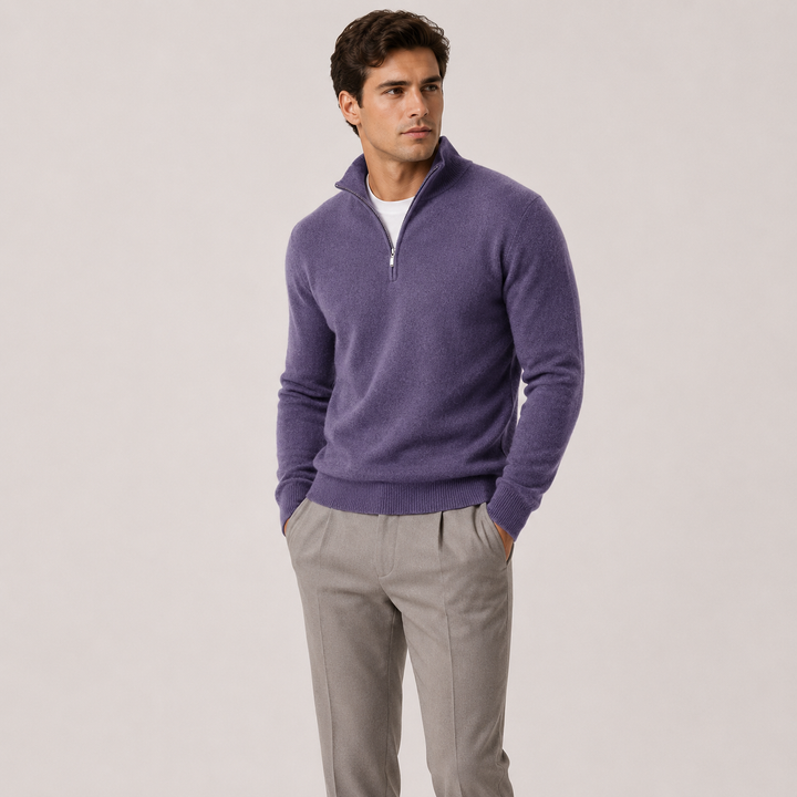 Men's Knit Quarter-Zip Sweater with Mock Neck