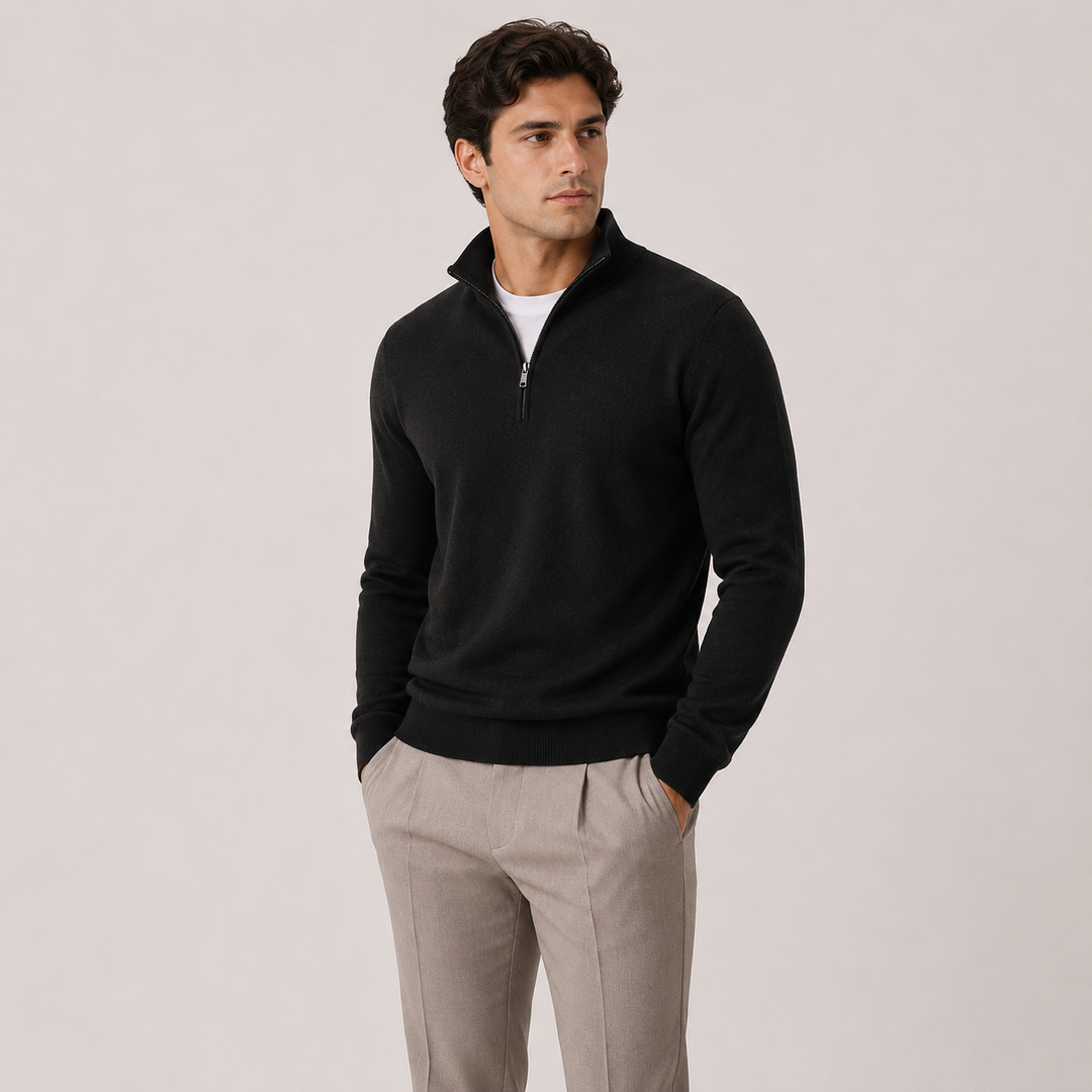 Men's Knit Quarter-Zip Sweater with Mock Neck