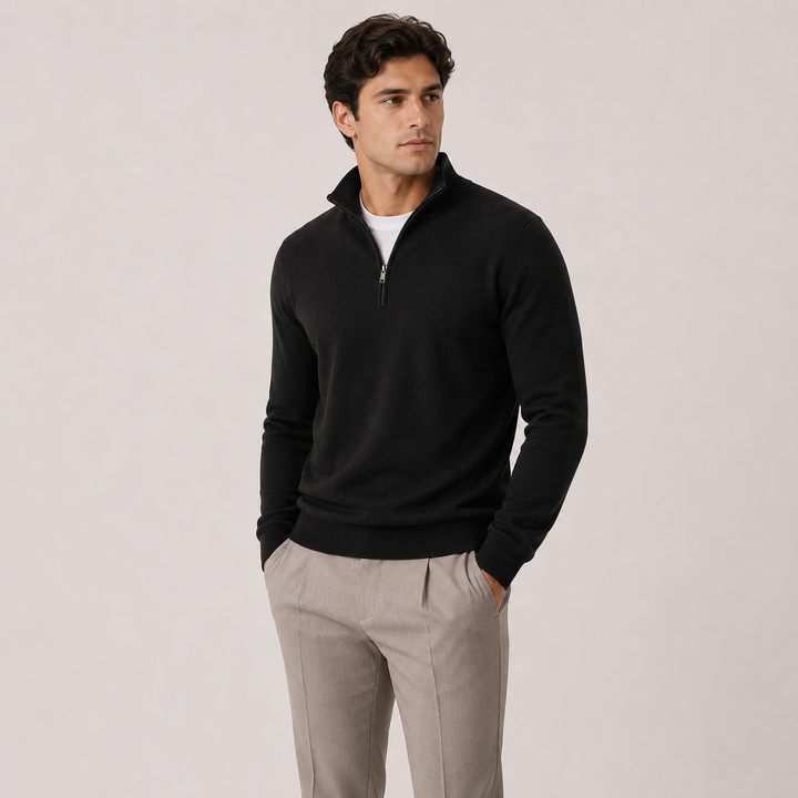 Men's Knit Quarter-Zip Sweater with Mock Neck