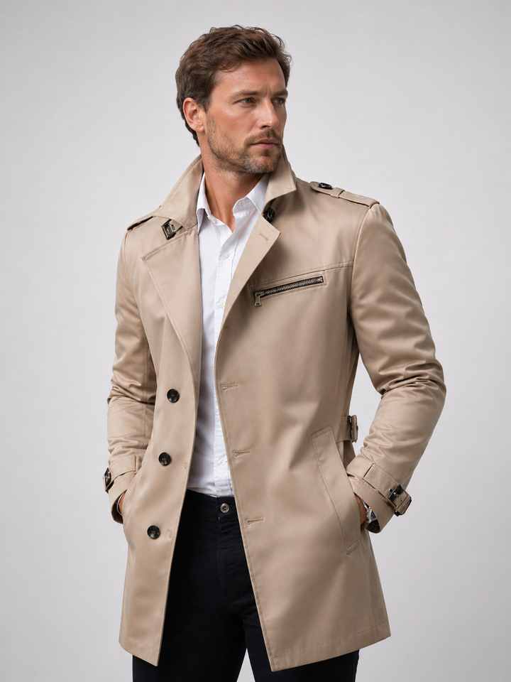 Men's Trench Coat with Zip Chest Pocket