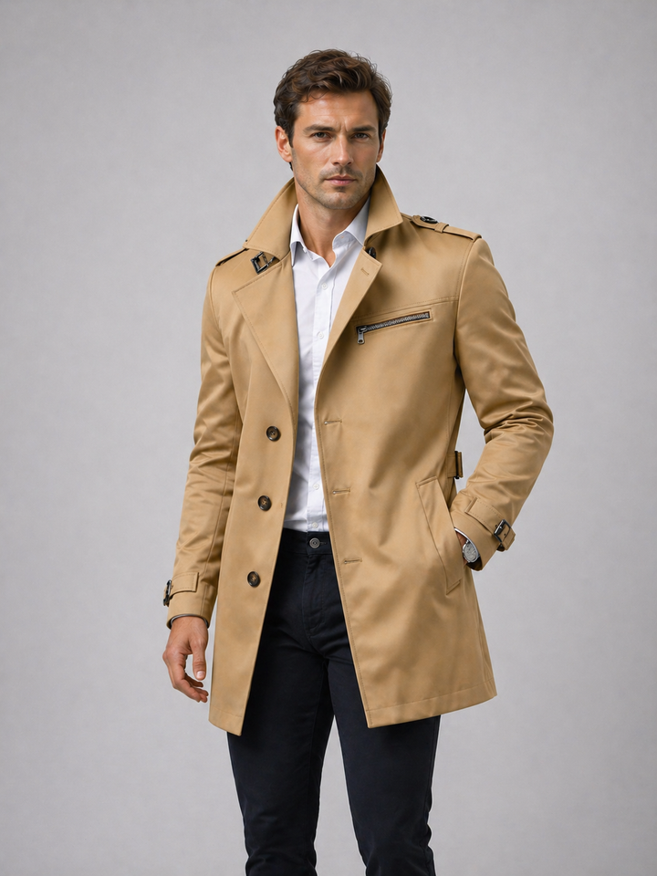 Men's Trench Coat with Zip Chest Pocket