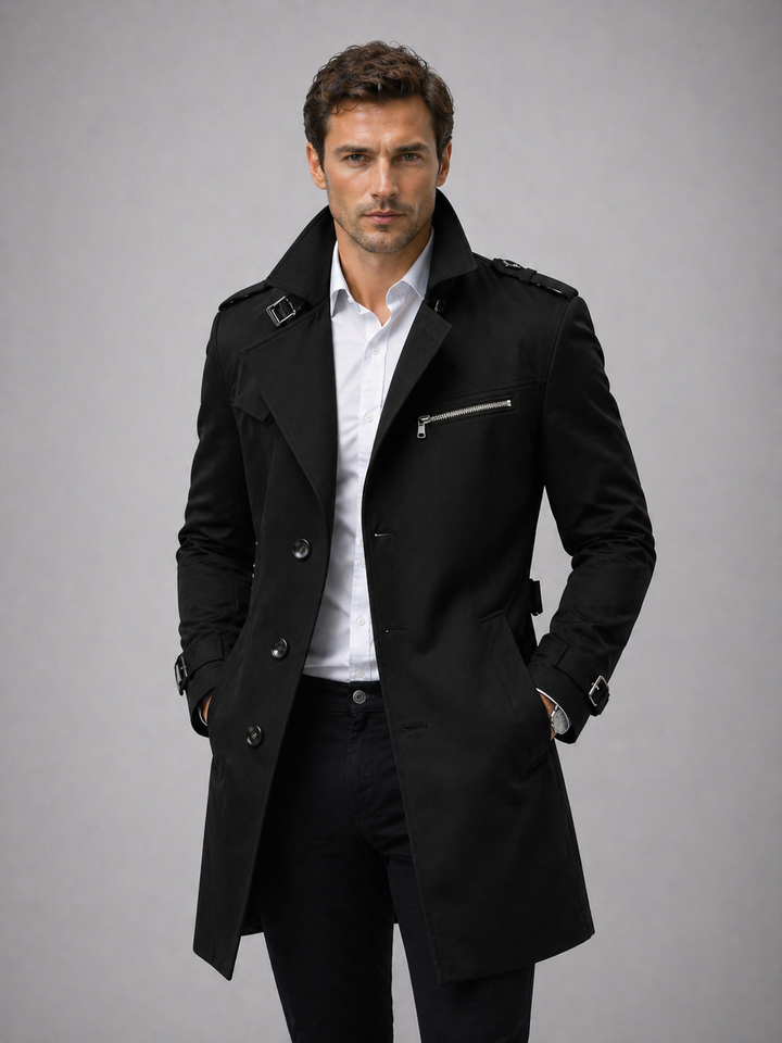 Men's Trench Coat with Zip Chest Pocket