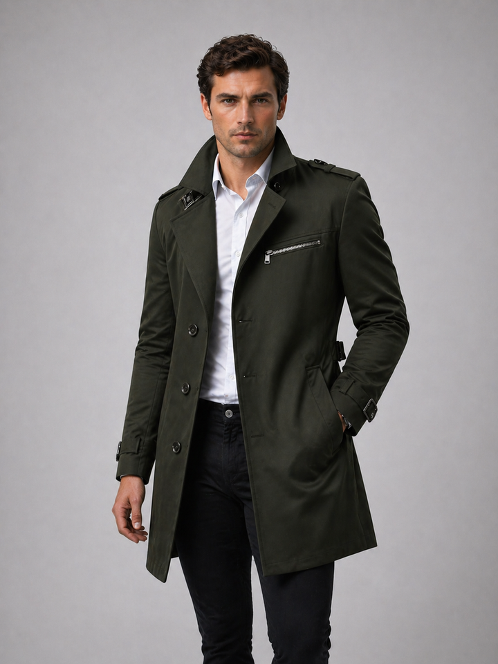 Men's Trench Coat with Zip Chest Pocket