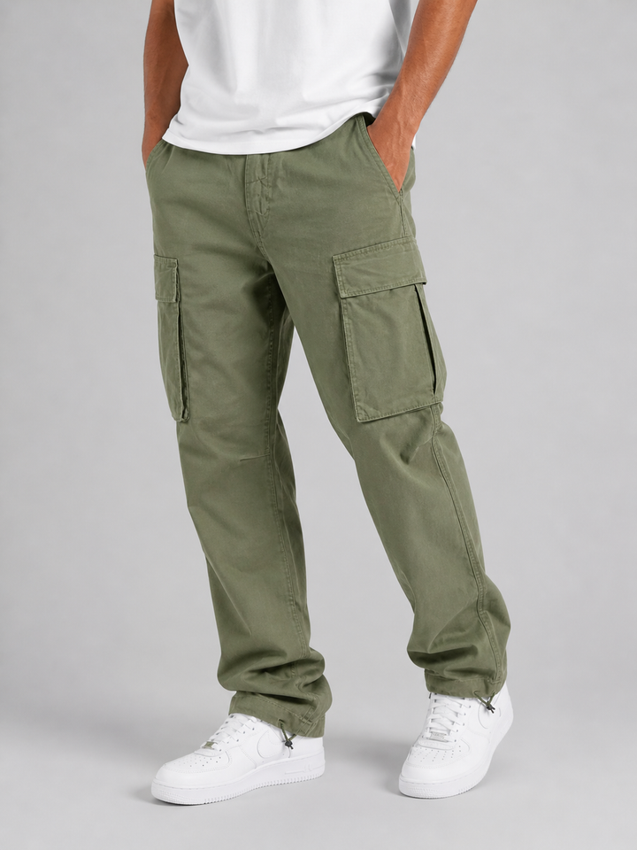 Men's Cotton Cargo Pants with Drawstring Hem