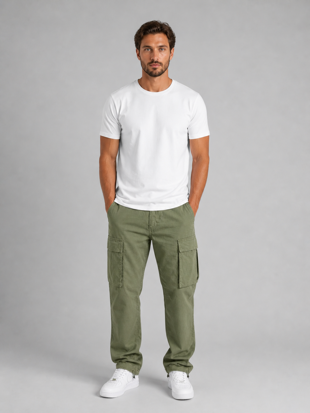 Men's Cotton Cargo Pants with Drawstring Hem