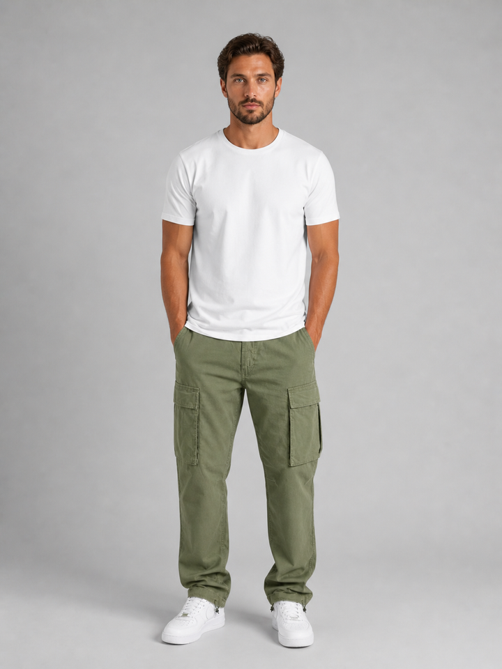 Men's Cotton Cargo Pants with Drawstring Hem