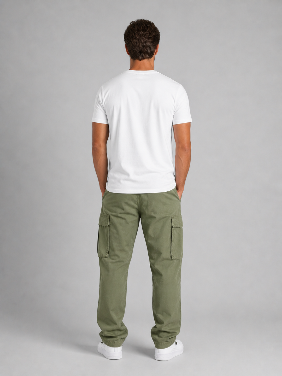 Men's Cotton Cargo Pants with Drawstring Hem