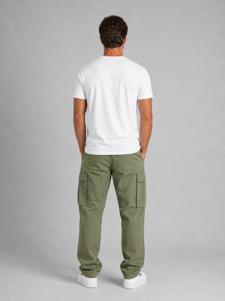Men's Cotton Cargo Pants with Drawstring Hem