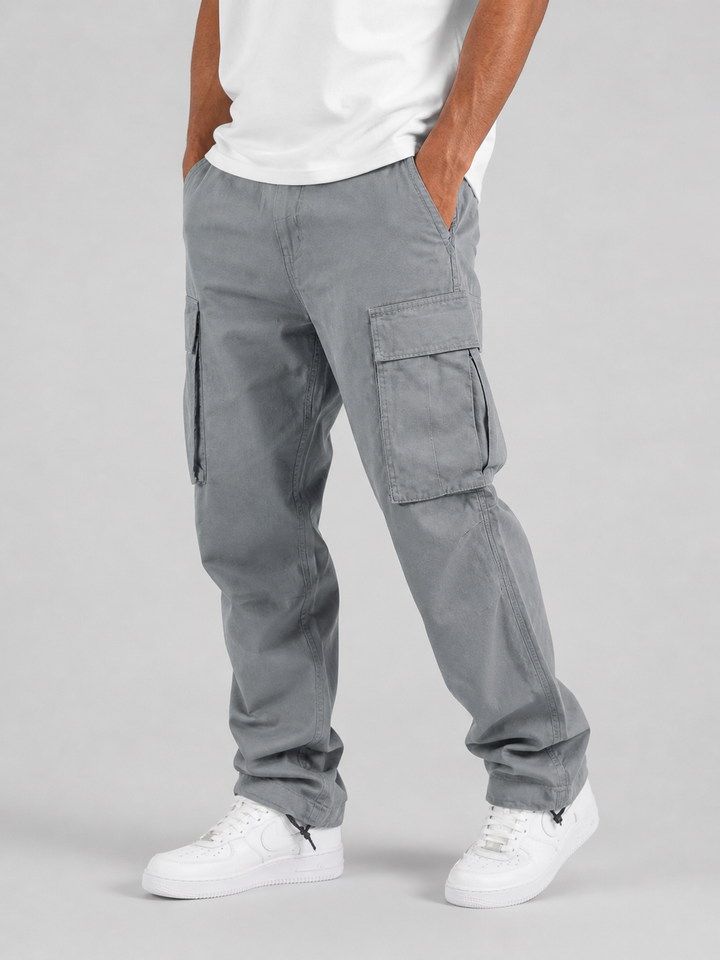 Men's Cotton Cargo Pants with Drawstring Hem