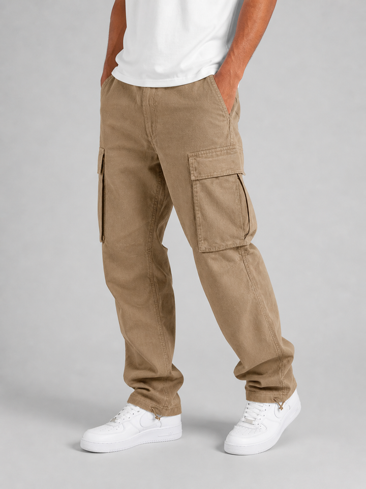 Men's Cotton Cargo Pants with Drawstring Hem
