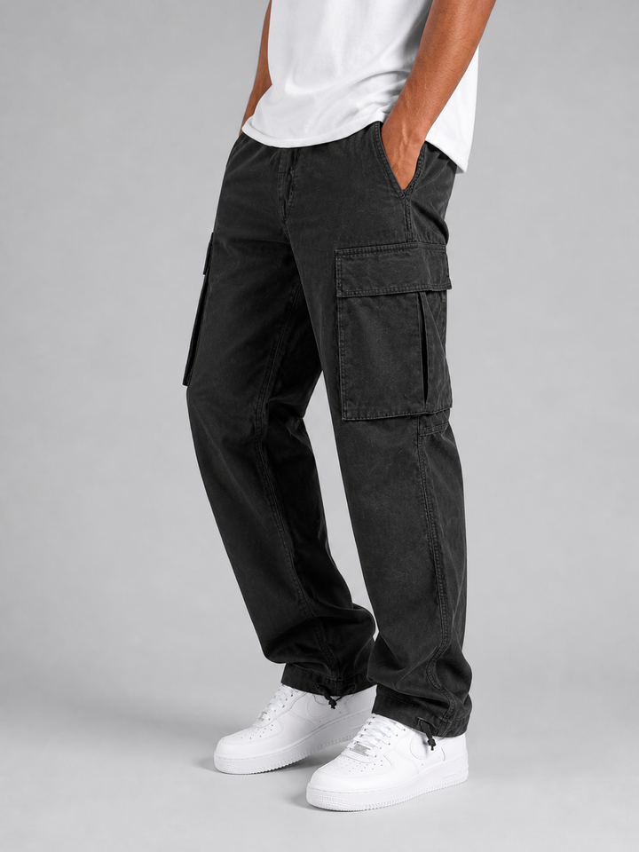 Men's Cotton Cargo Pants with Drawstring Hem