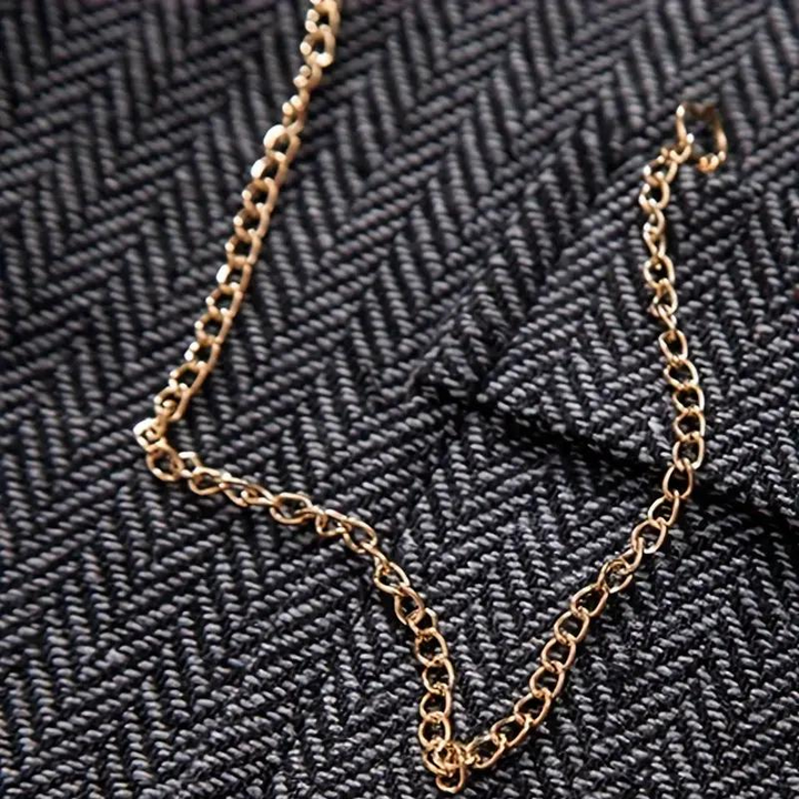 Men's Herringbone Lapel Vest with Pocket Chain Accent