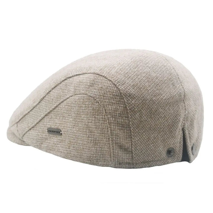 Men's Herringbone Flat Cap with Structured Brim