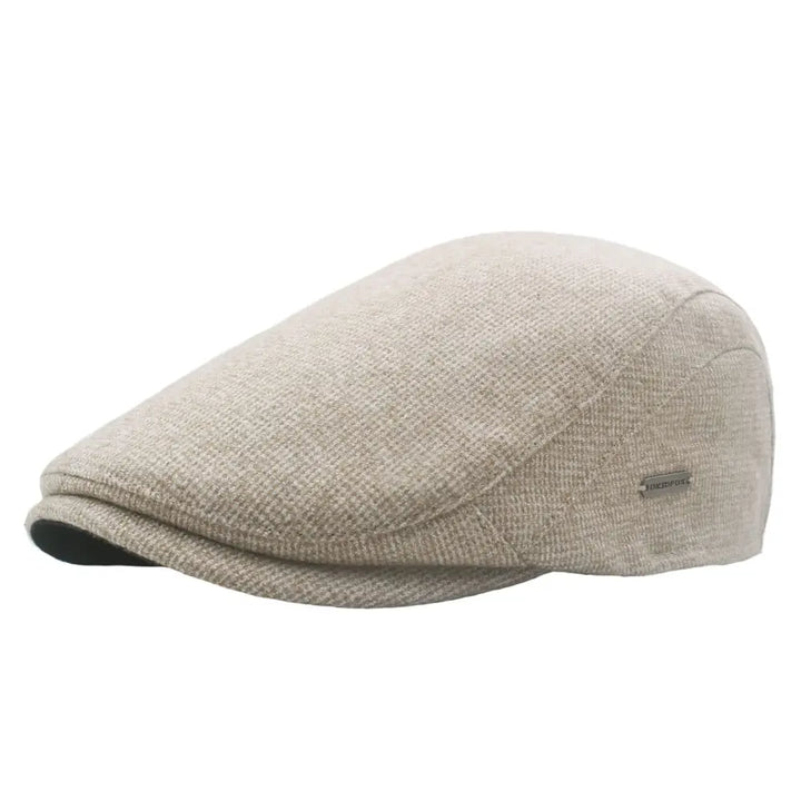 Men's Herringbone Flat Cap with Structured Brim
