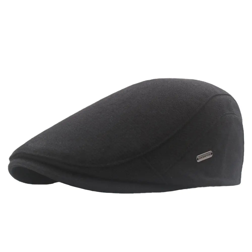 Men's Herringbone Flat Cap with Structured Brim