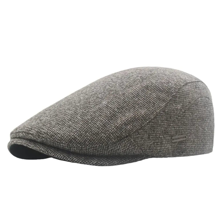 Men's Herringbone Flat Cap with Structured Brim