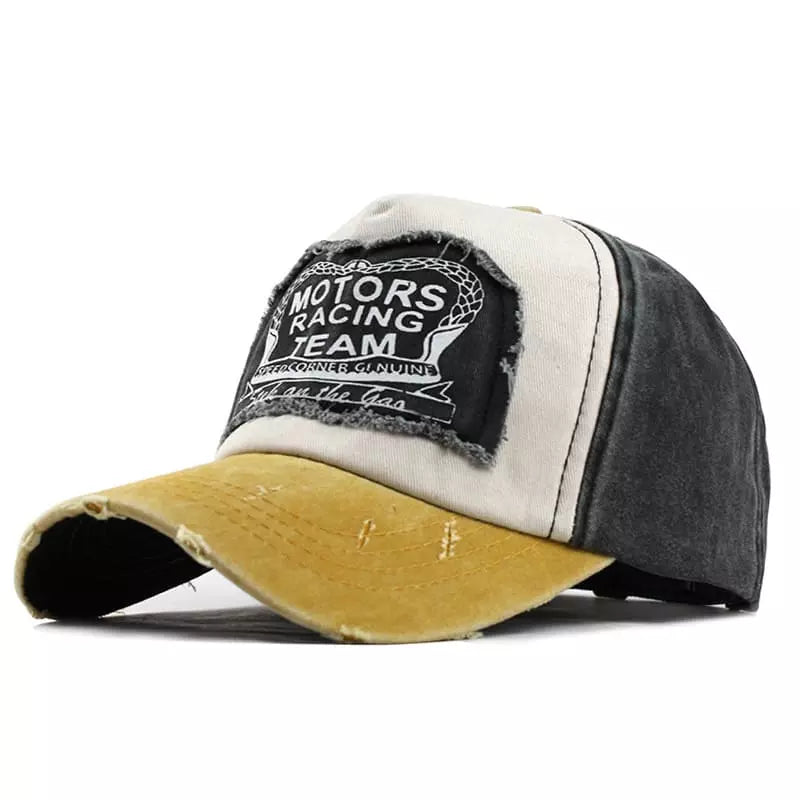 Distressed Patchwork Baseball Cap with Graphic Patch