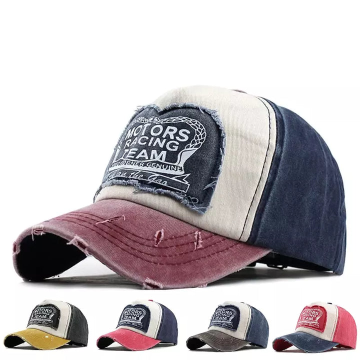 Distressed Patchwork Baseball Cap with Graphic Patch