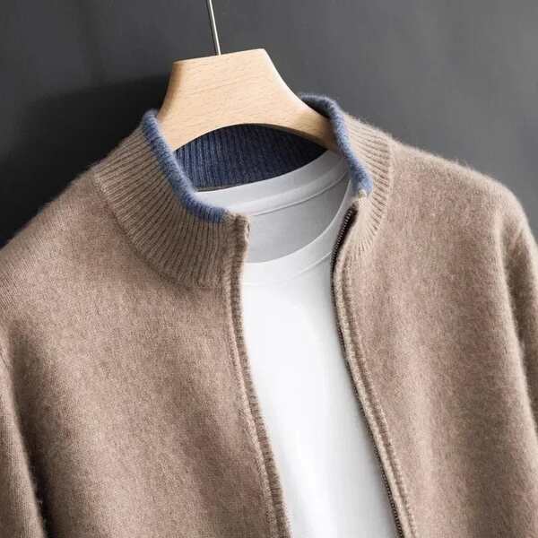 Men's Ribbed Knit Zip-Up Cardigan