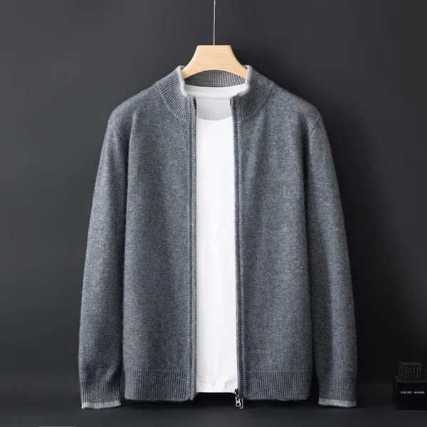 Men's Ribbed Knit Zip-Up Cardigan