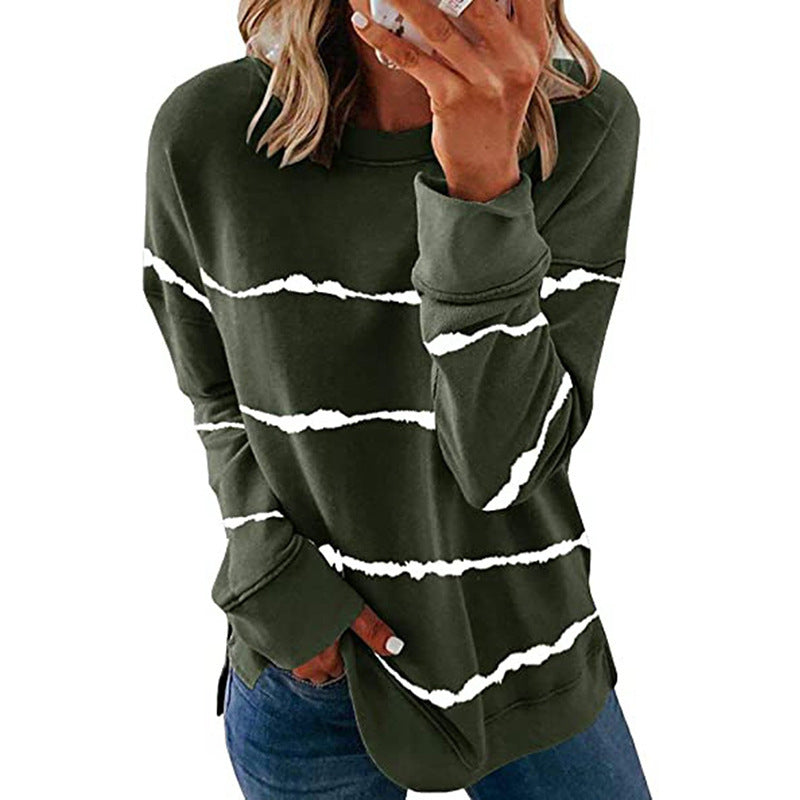 Women's Striped Crew Neck Sweatshirt in Relaxed Oversized Fit