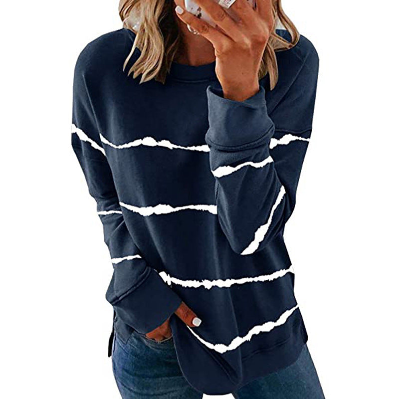 Women's Striped Crew Neck Sweatshirt in Relaxed Oversized Fit