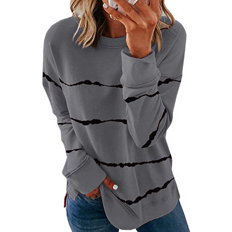 Women's Striped Crew Neck Sweatshirt in Relaxed Oversized Fit