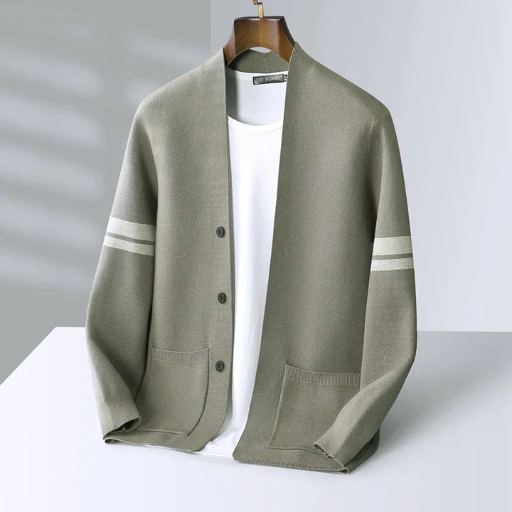 Men's Striped Sleeve Knit Cardigan with Button Front