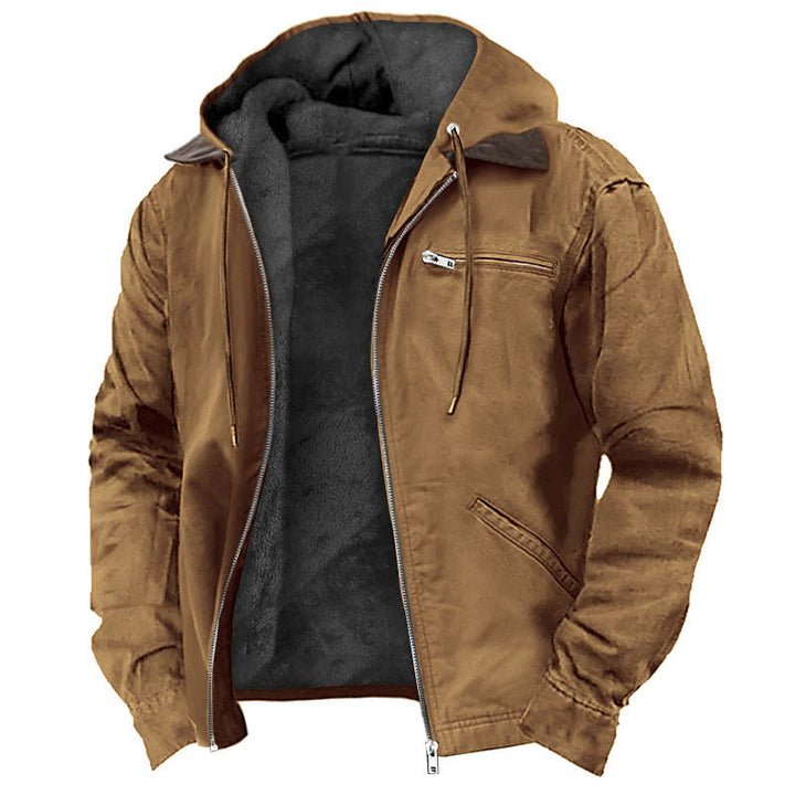Men's Fleece-Lined Hooded Jacket with Chest Zip Pocket