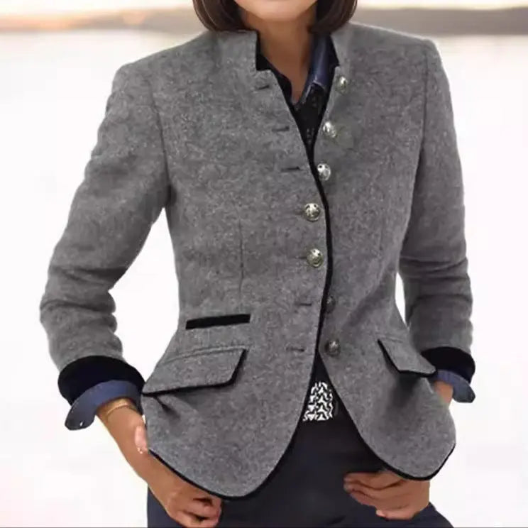 Women's Wool Blend Blazer with Contrast Trim
