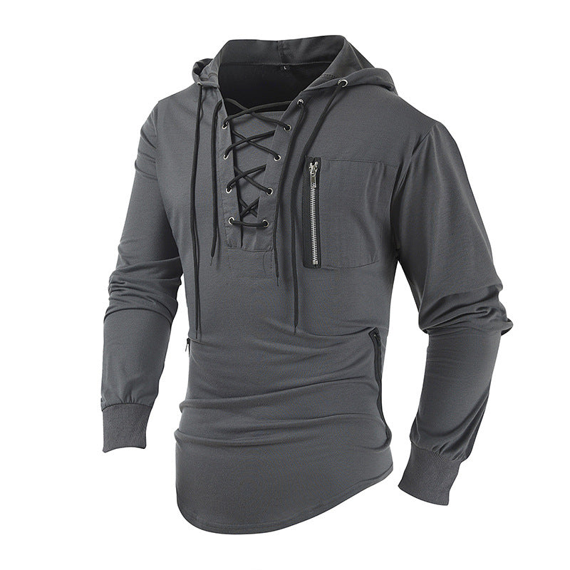 Men's Fleece Lace-Up Hoodie with Zip Pockets