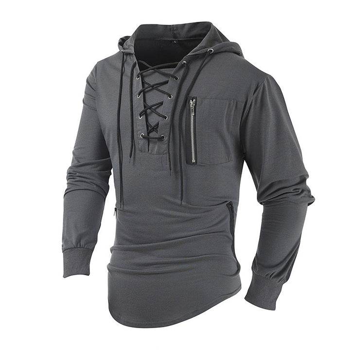 Men's Fleece Lace-Up Hoodie with Zip Pockets