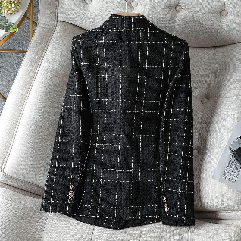 Tailored Plaid Tweed Blazer for Women