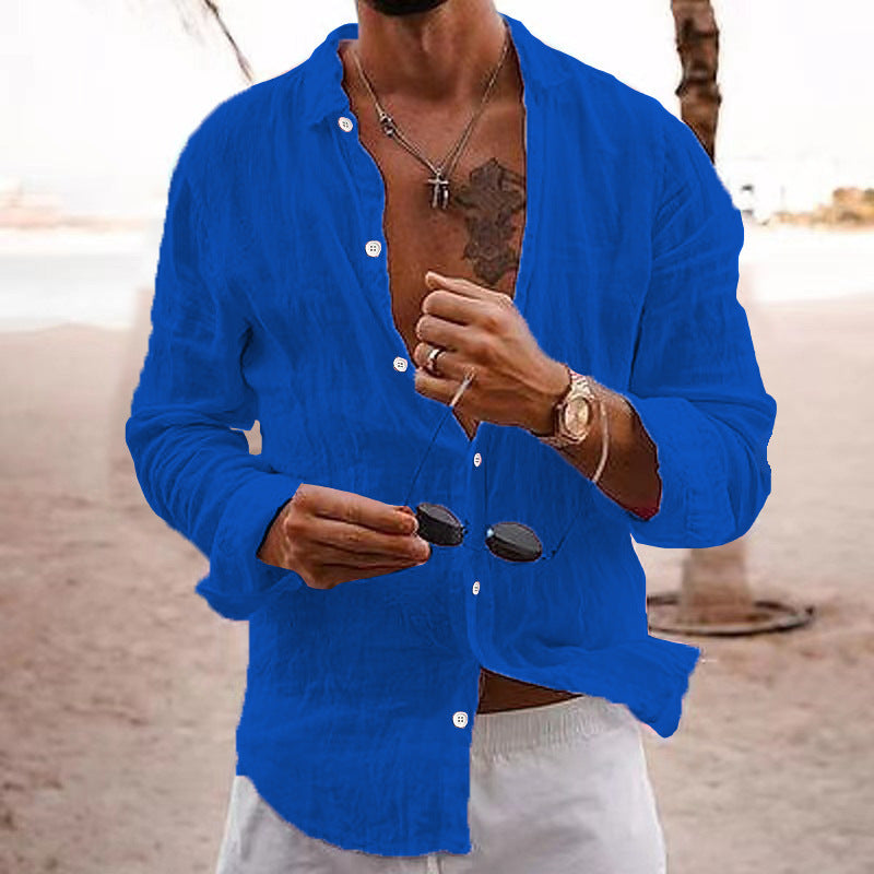 Men's Linen Button-Down Shirt with Spread Collar