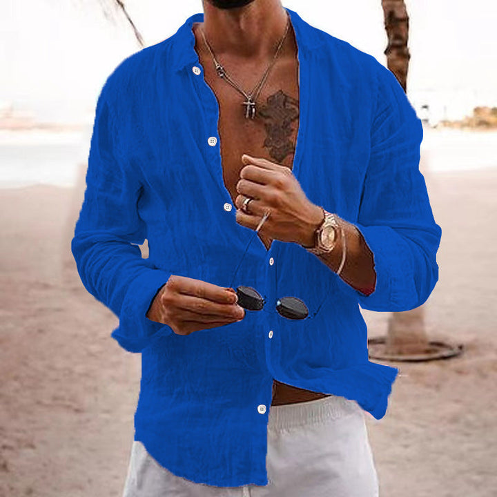 Men's Linen Button-Down Shirt with Spread Collar