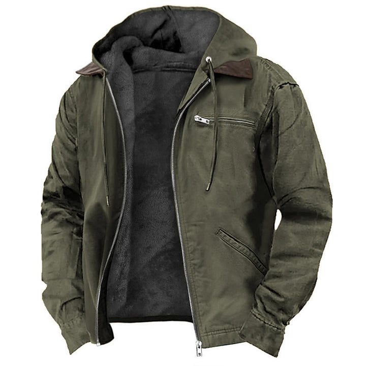 Men's Fleece-Lined Hooded Jacket with Chest Zip Pocket