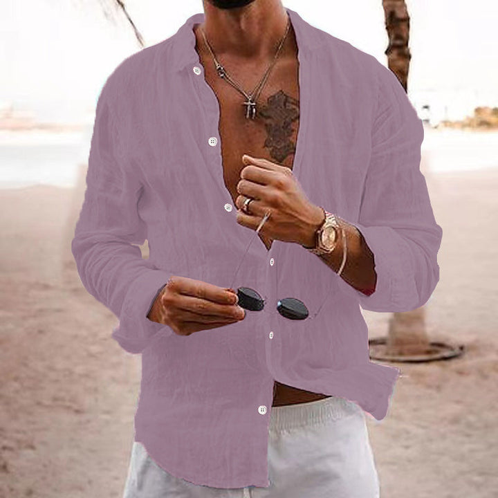 Men's Linen Button-Down Shirt with Spread Collar