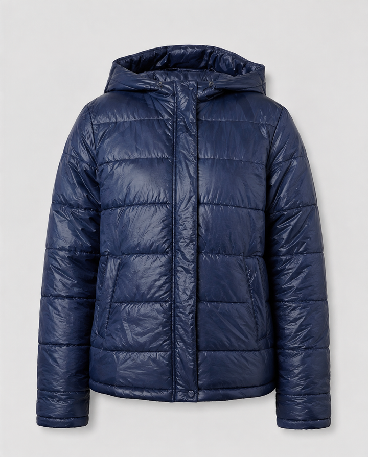 Women's Glossy Puffer Jacket with Hood