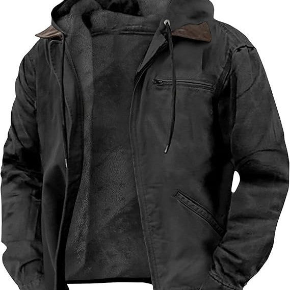 Men's Fleece-Lined Hooded Jacket with Chest Zip Pocket