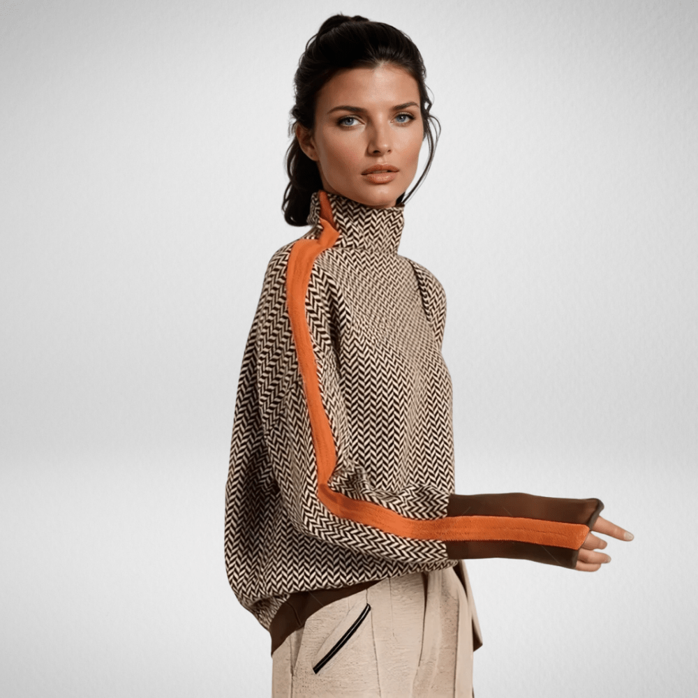 Women's Wool Roll Neck Sweater with Contrast Stripe