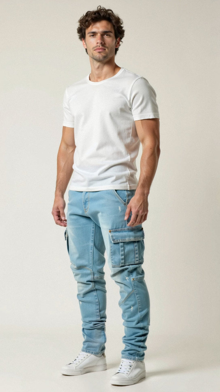 Tapered Slim Fit Cargo Jeans for Men