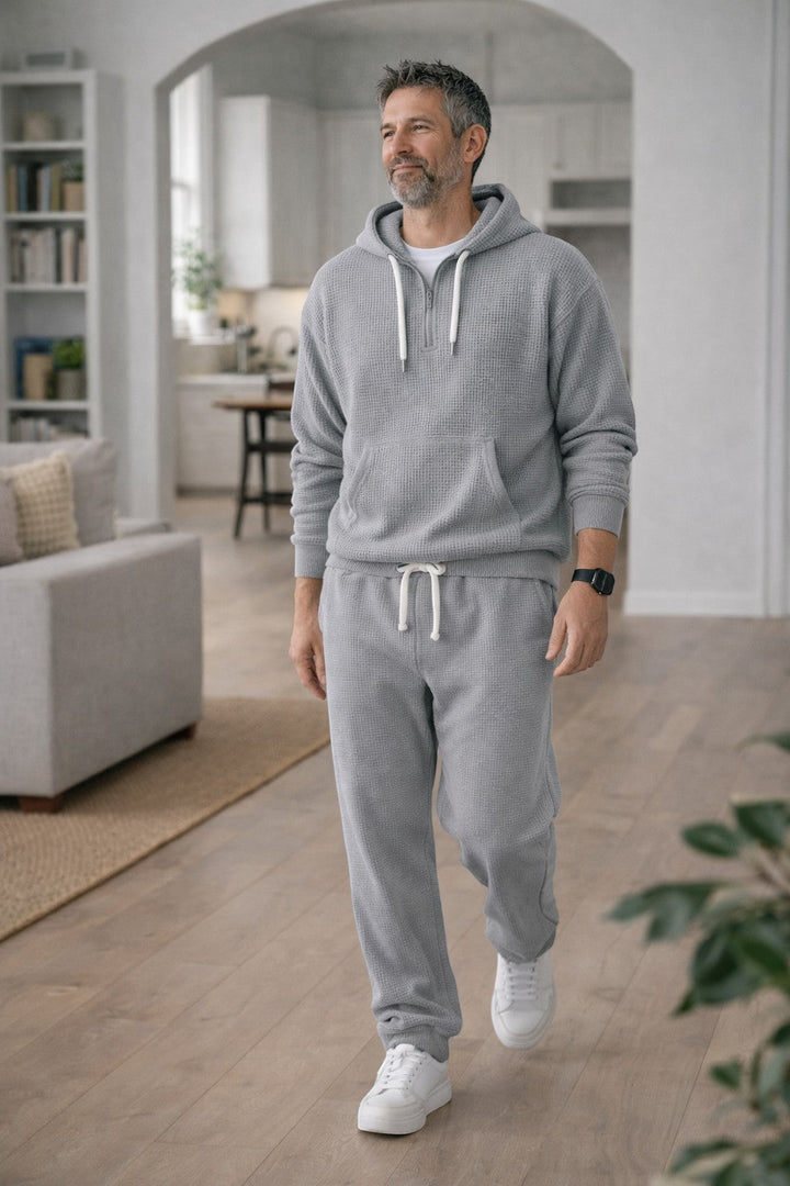 Men's Waffle Knit Half Zip Hoodie and Joggers Set