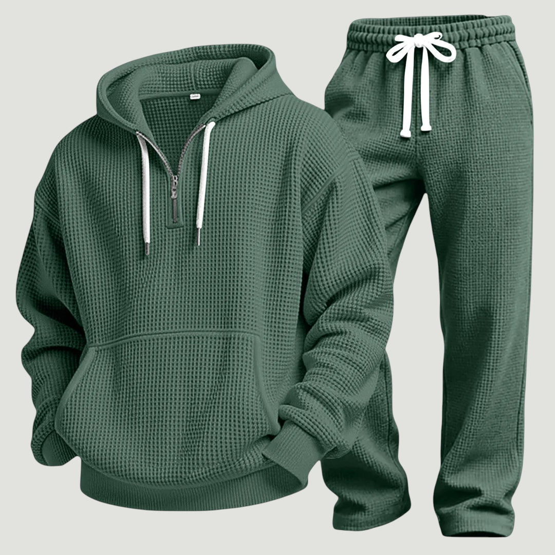 Men's Waffle Knit Half Zip Hoodie and Joggers Set