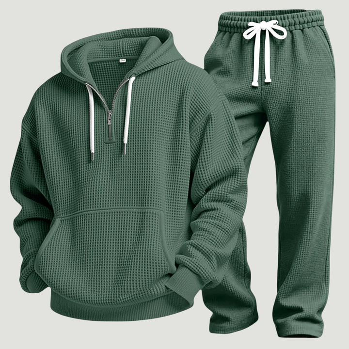 Men's Waffle Knit Half Zip Hoodie and Joggers Set