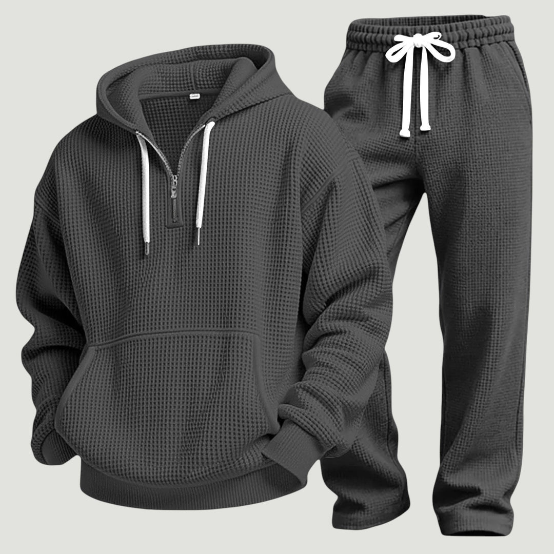 Men's Waffle Knit Half Zip Hoodie and Joggers Set